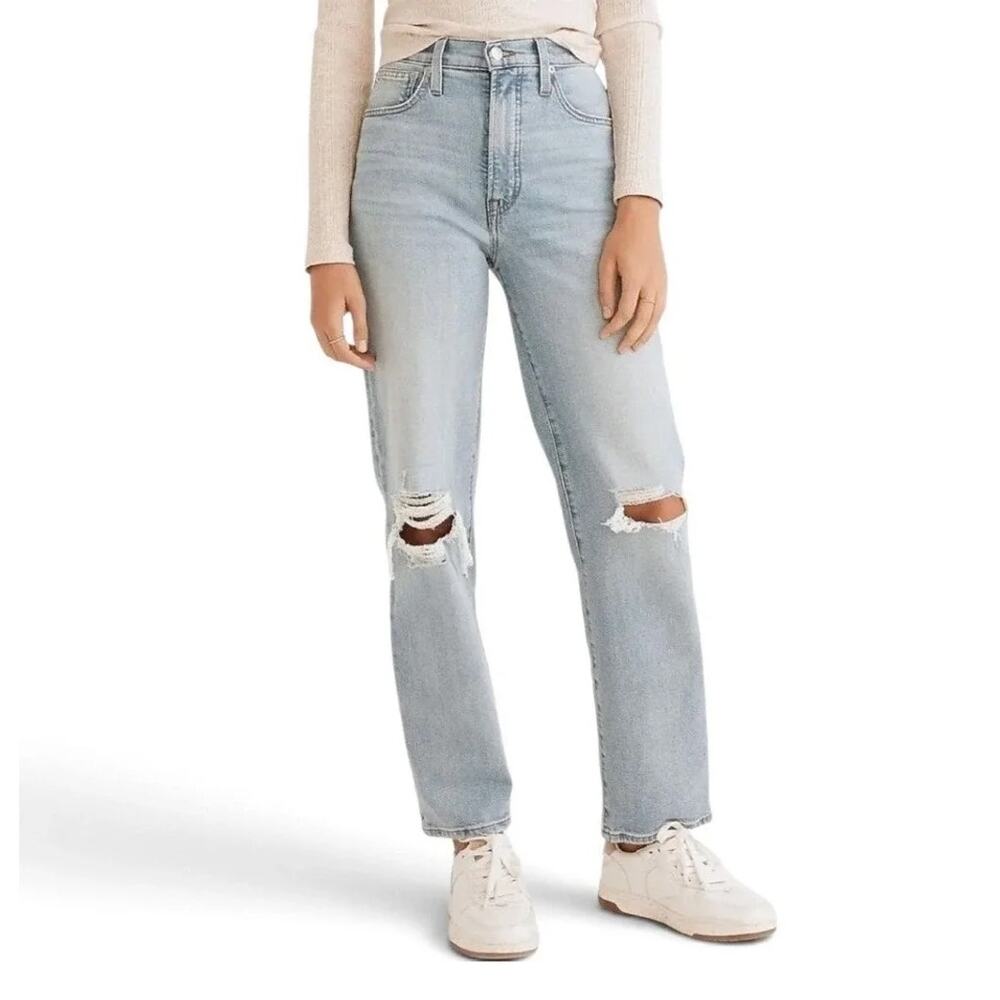 New Madewell The Perfect Vintage Straight Danby Knee-Rip Edition Jeans Size 29